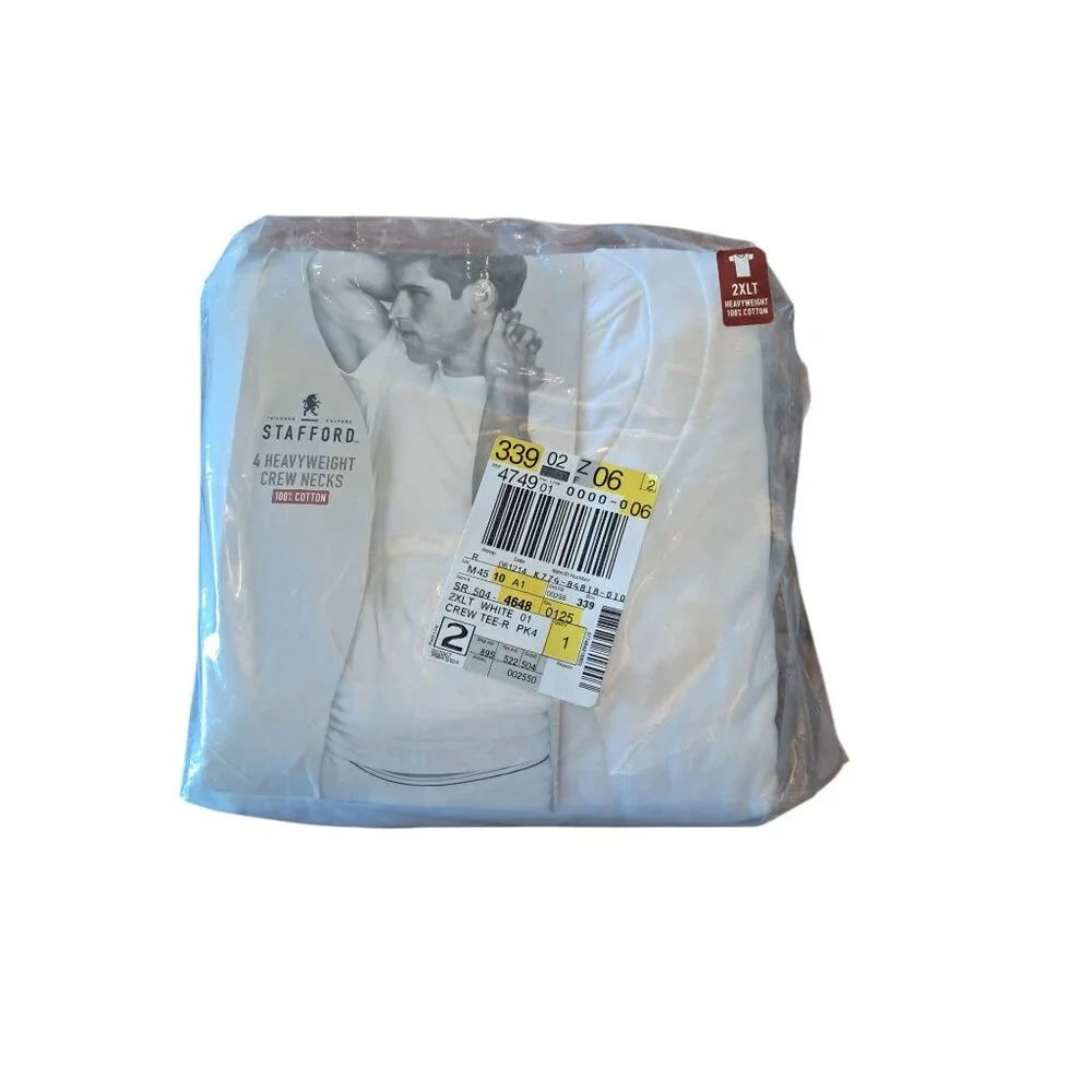 Stafford 4-Pack Heavyweight Crew Necks 2XLT 100% Cotton Undershirts Mens White - Picture 1 of 9